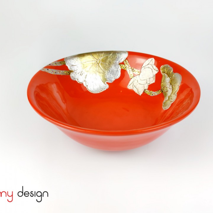 Orange bowl hand-painted with lotus 22cm